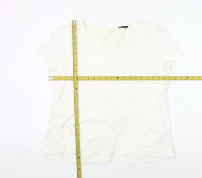 M&Co Womens Ivory Lace Floral Blouse Size 20 Short Sleeve