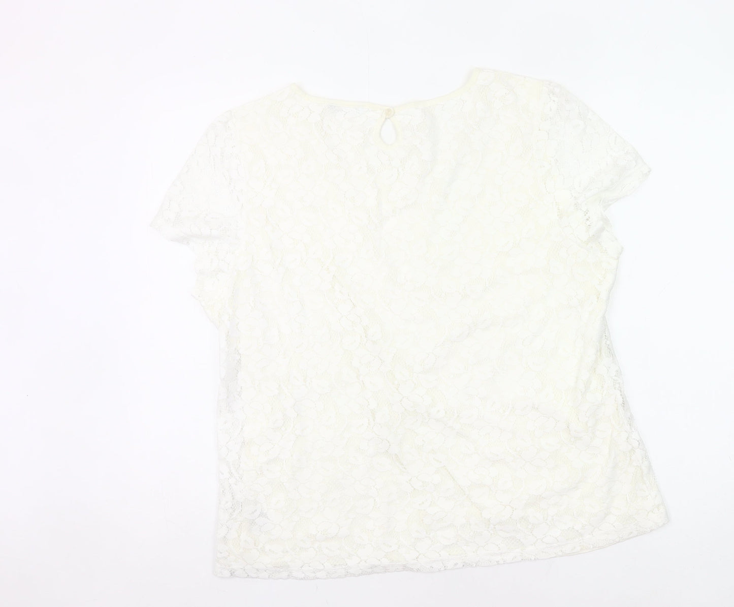 M&Co Womens Ivory Lace Floral Blouse Size 20 Short Sleeve