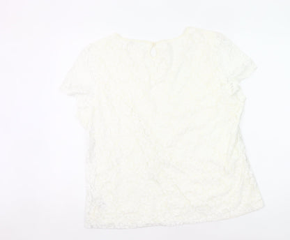 M&Co Womens Ivory Lace Floral Blouse Size 20 Short Sleeve
