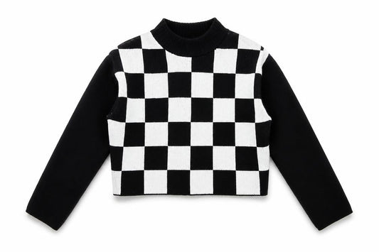 H&M Girls Black White Check Jumper 11-12Y Long Sleeve Knit Pullover