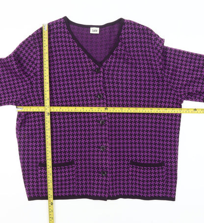 Lucia Womens Purple Wool Blend Cardigan Size 16 V-Neck Houndstooth