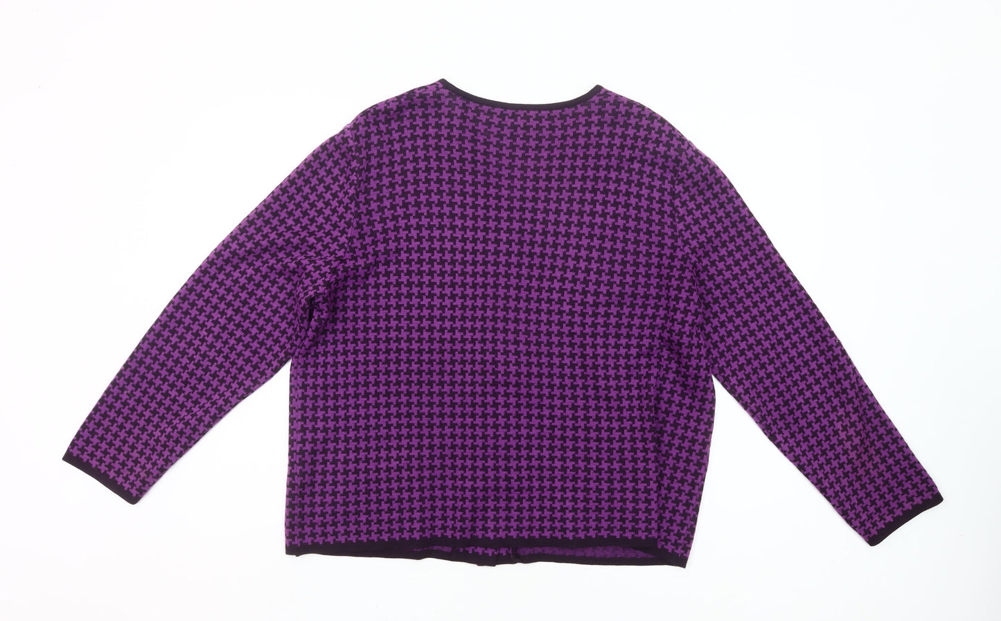Lucia Womens Purple Wool Blend Cardigan Size 16 V-Neck Houndstooth