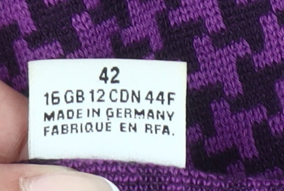 Lucia Womens Purple Wool Blend Cardigan Size 16 V-Neck Houndstooth