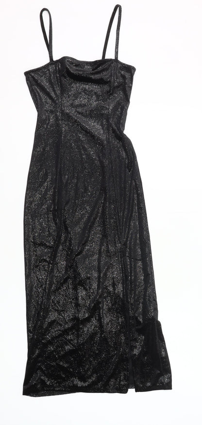H&M Women Black XS Glitter Slip Midi Dress Party Clubwear