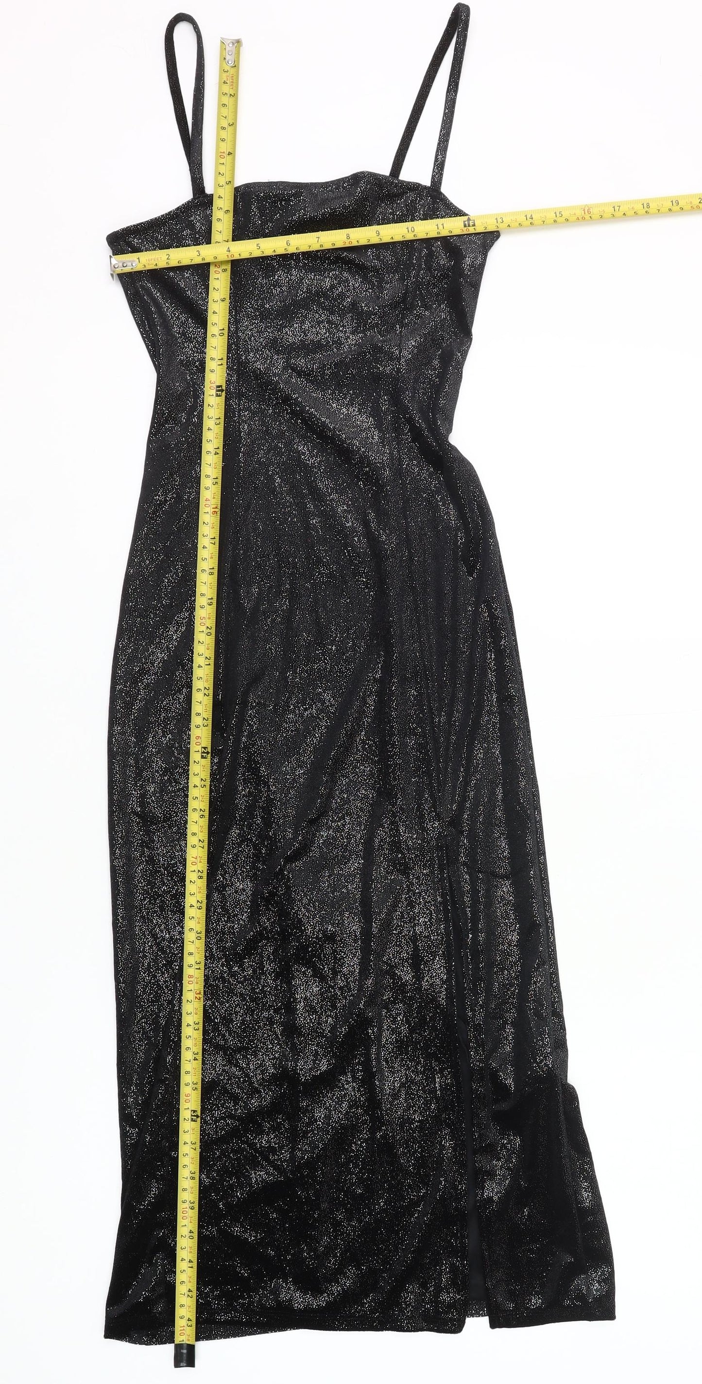 H&M Women Black XS Glitter Slip Midi Dress Party Clubwear