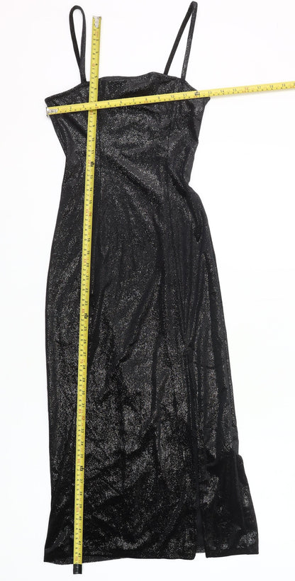 H&M Women Black XS Glitter Slip Midi Dress Party Clubwear
