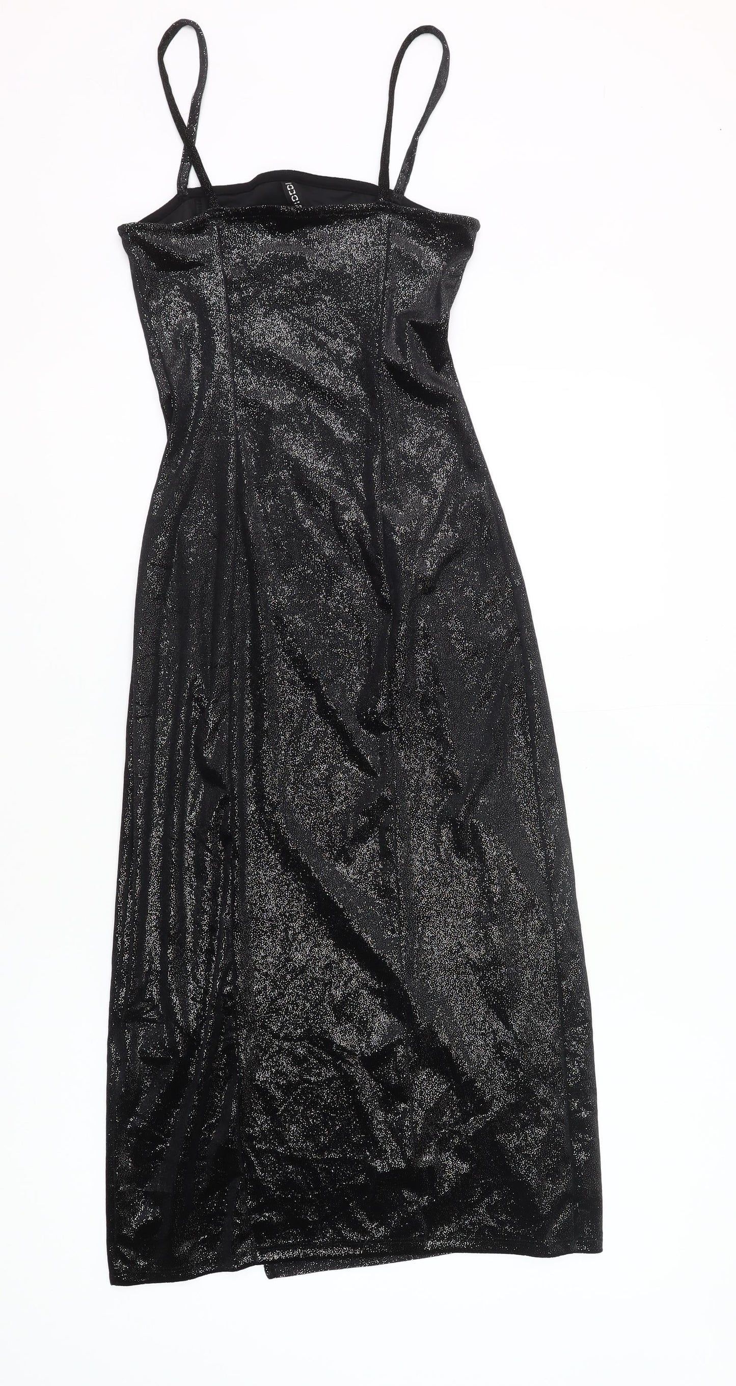 H&M Women Black XS Glitter Slip Midi Dress Party Clubwear