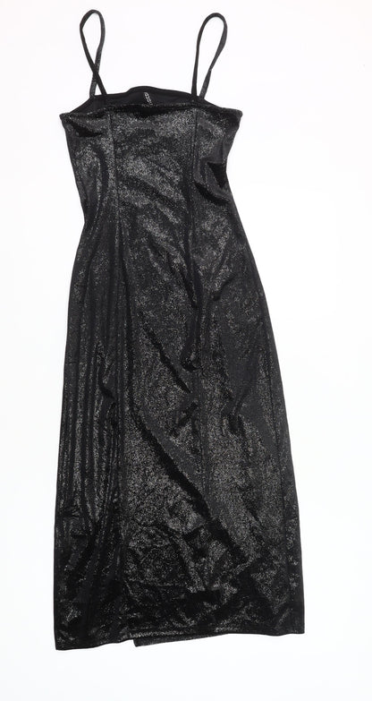 H&M Women Black XS Glitter Slip Midi Dress Party Clubwear
