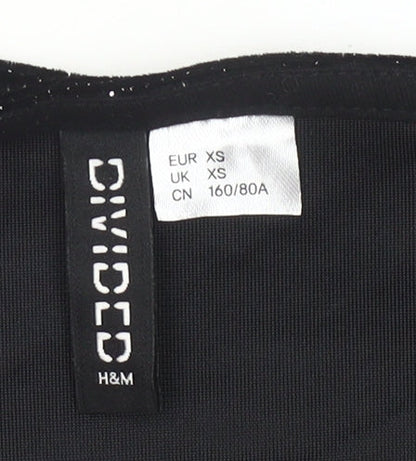 H&M Women Black XS Glitter Slip Midi Dress Party Clubwear