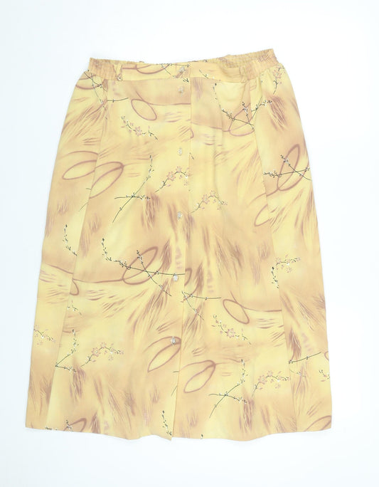 Fantom Womens Yellow Floral A-Line Knee Length Skirt 2XL Viscose