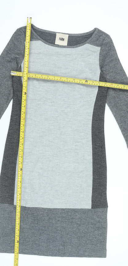FWM Women’s Grey Colourblock Sheath Dress Size 10 Wool Blend