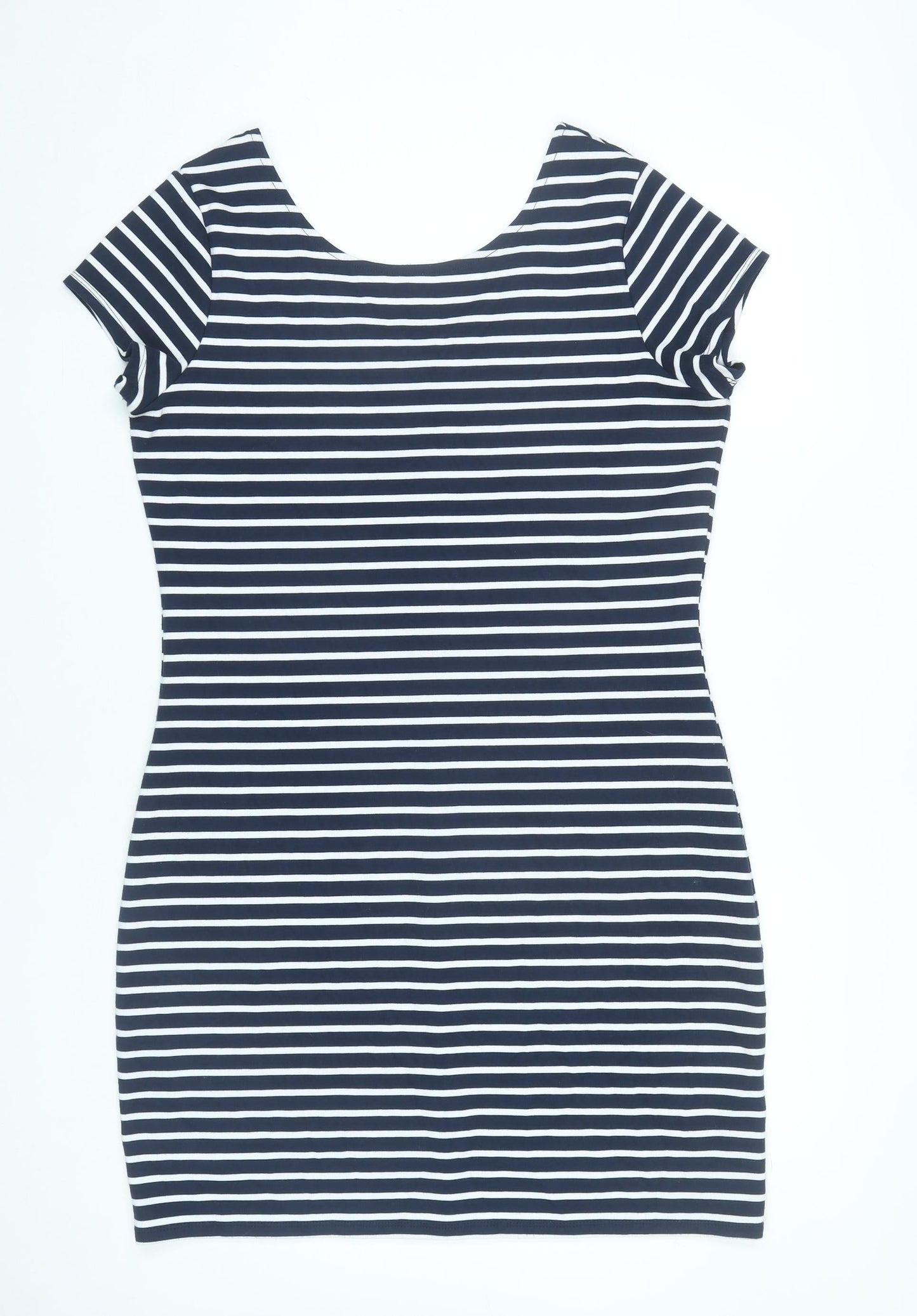 Yessica Women Blue Striped Bodycon Dress L Scoop Neck