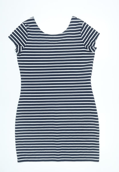 Yessica Women Blue Striped Bodycon Dress L Scoop Neck