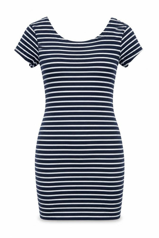 Yessica Women Blue Striped Bodycon Dress L Scoop Neck