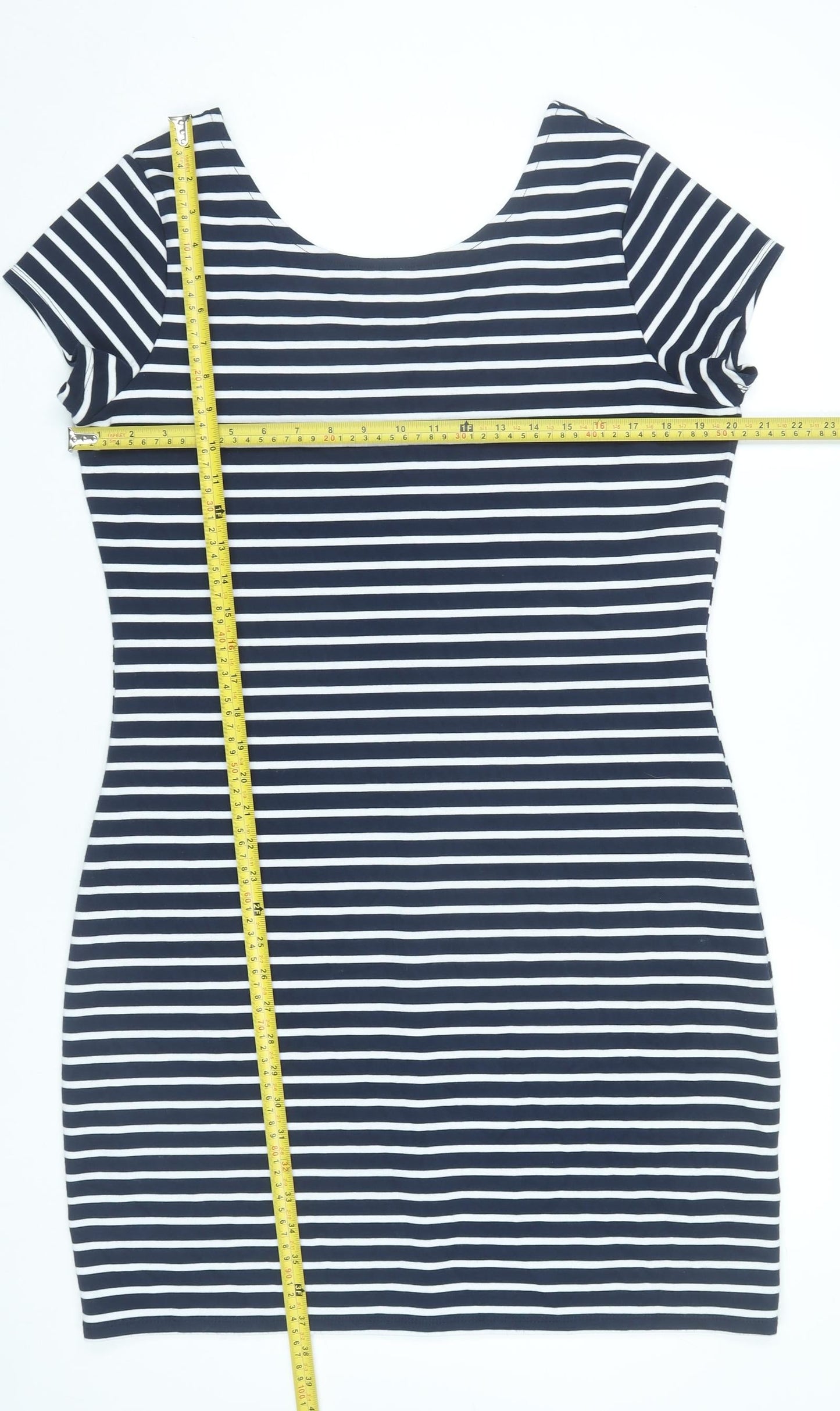 Yessica Women Blue Striped Bodycon Dress L Scoop Neck