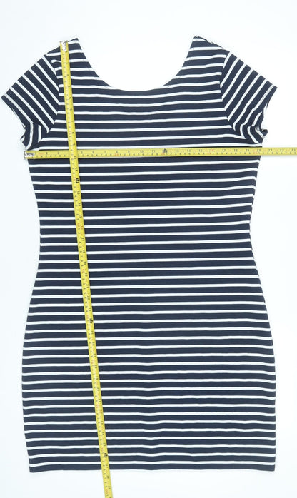 Yessica Women Blue Striped Bodycon Dress L Scoop Neck