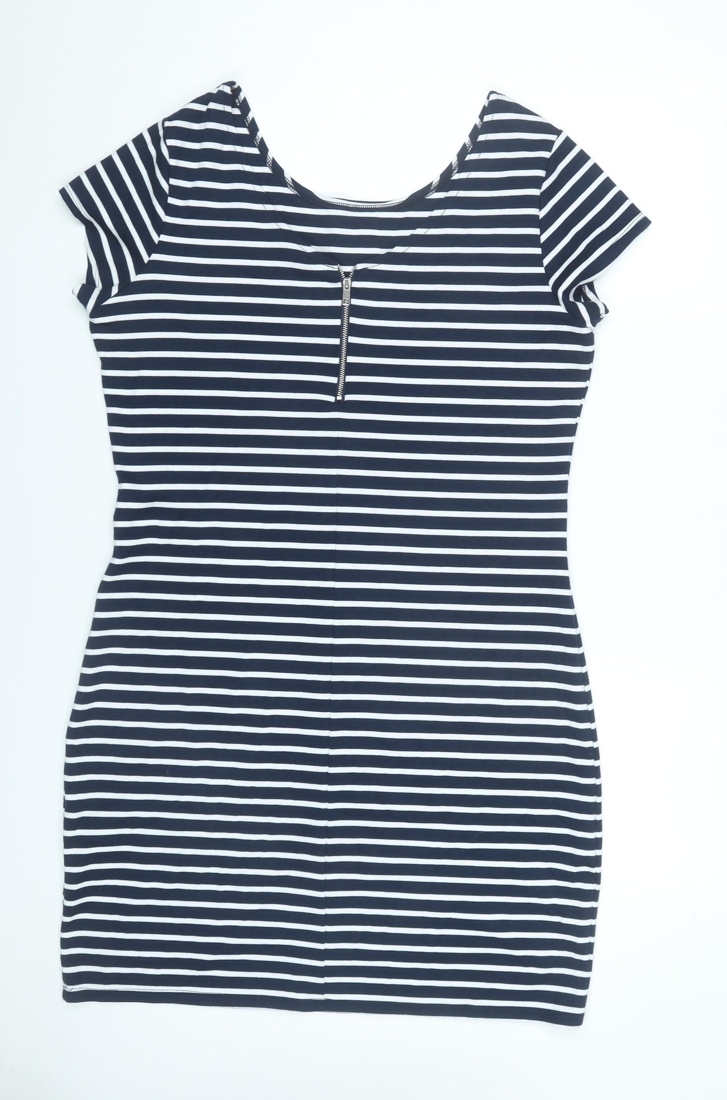 Yessica Women Blue Striped Bodycon Dress L Scoop Neck