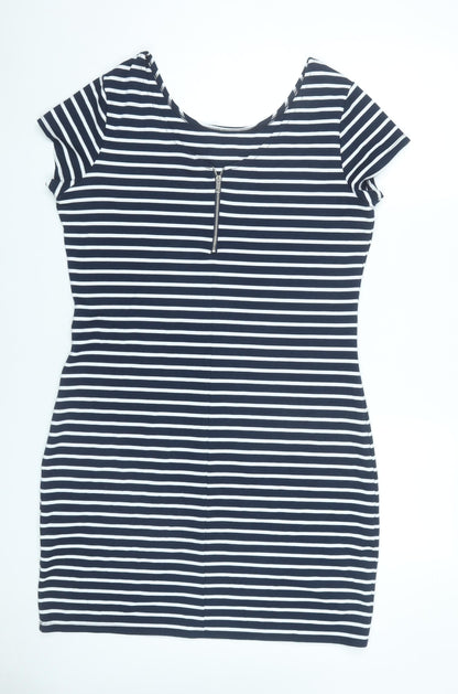 Yessica Women Blue Striped Bodycon Dress L Scoop Neck