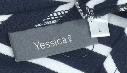 Yessica Women Blue Striped Bodycon Dress L Scoop Neck
