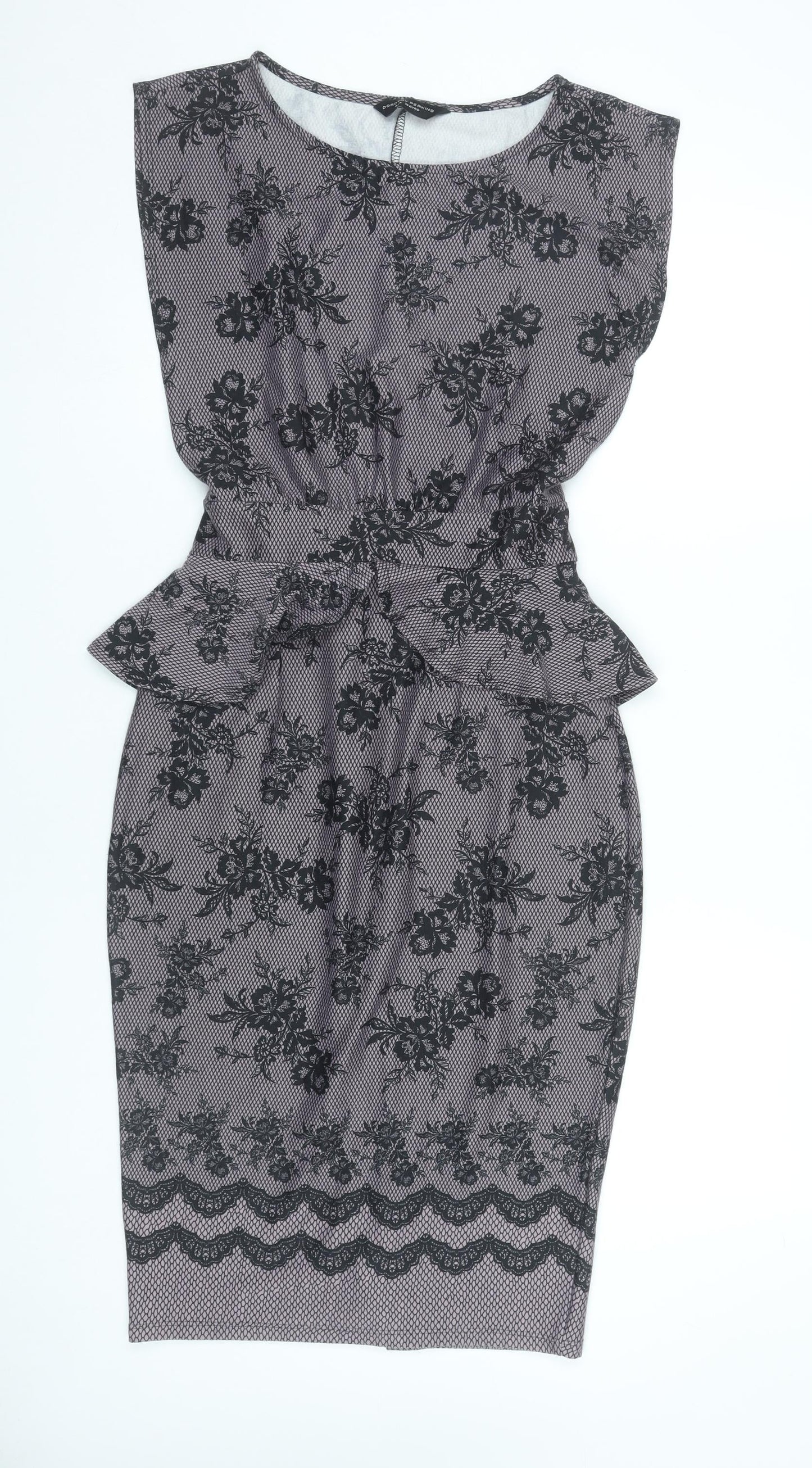 Dorothy Perkins Women’s Grey Floral Lace Peplum Pencil Dress Size 10