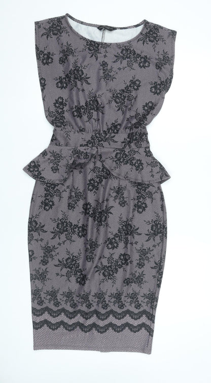 Dorothy Perkins Women’s Grey Floral Lace Peplum Pencil Dress Size 10