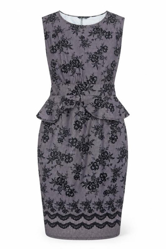 Dorothy Perkins Women’s Grey Floral Lace Peplum Pencil Dress Size 10