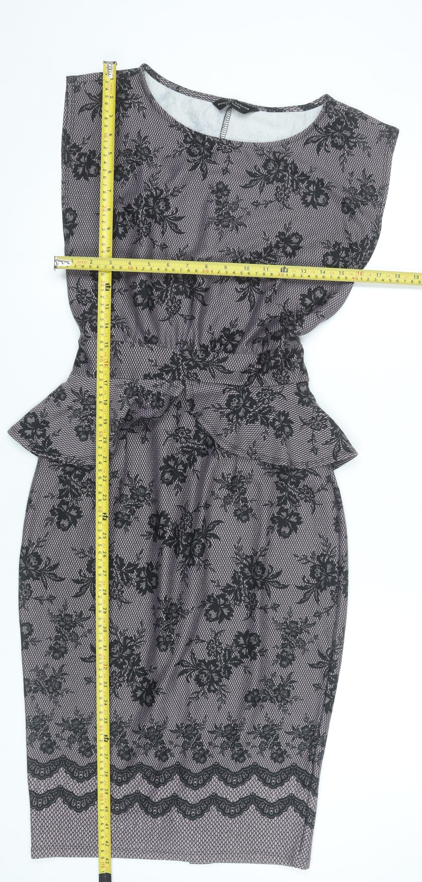 Dorothy Perkins Women’s Grey Floral Lace Peplum Pencil Dress Size 10