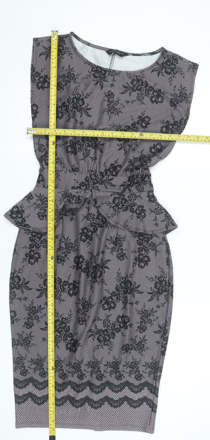 Dorothy Perkins Women’s Grey Floral Lace Peplum Pencil Dress Size 10