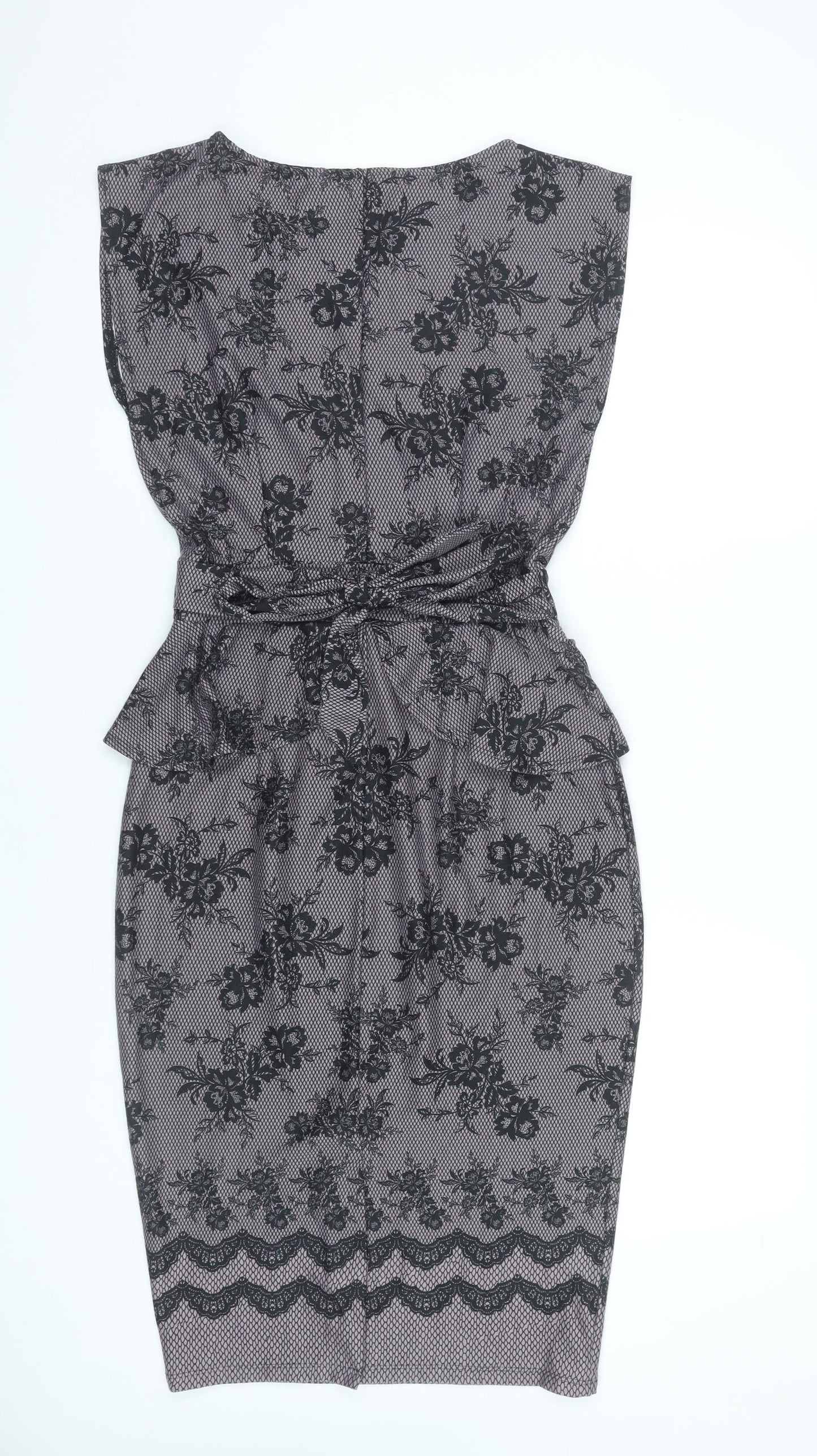 Dorothy Perkins Women’s Grey Floral Lace Peplum Pencil Dress Size 10