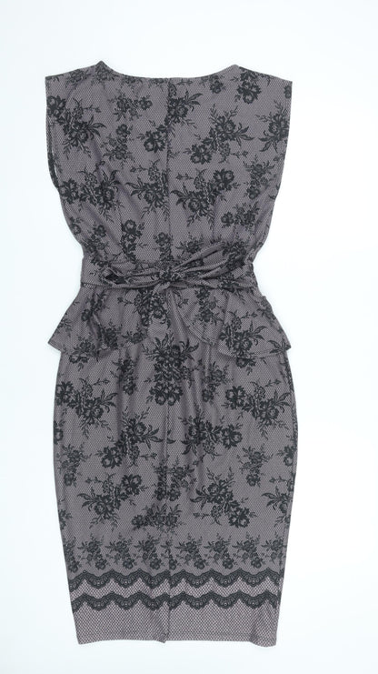Dorothy Perkins Women’s Grey Floral Lace Peplum Pencil Dress Size 10