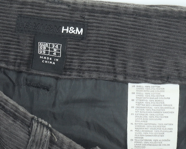 H&M Women’s Grey Corduroy Knee Length Skirt Size 6 Pencil Style