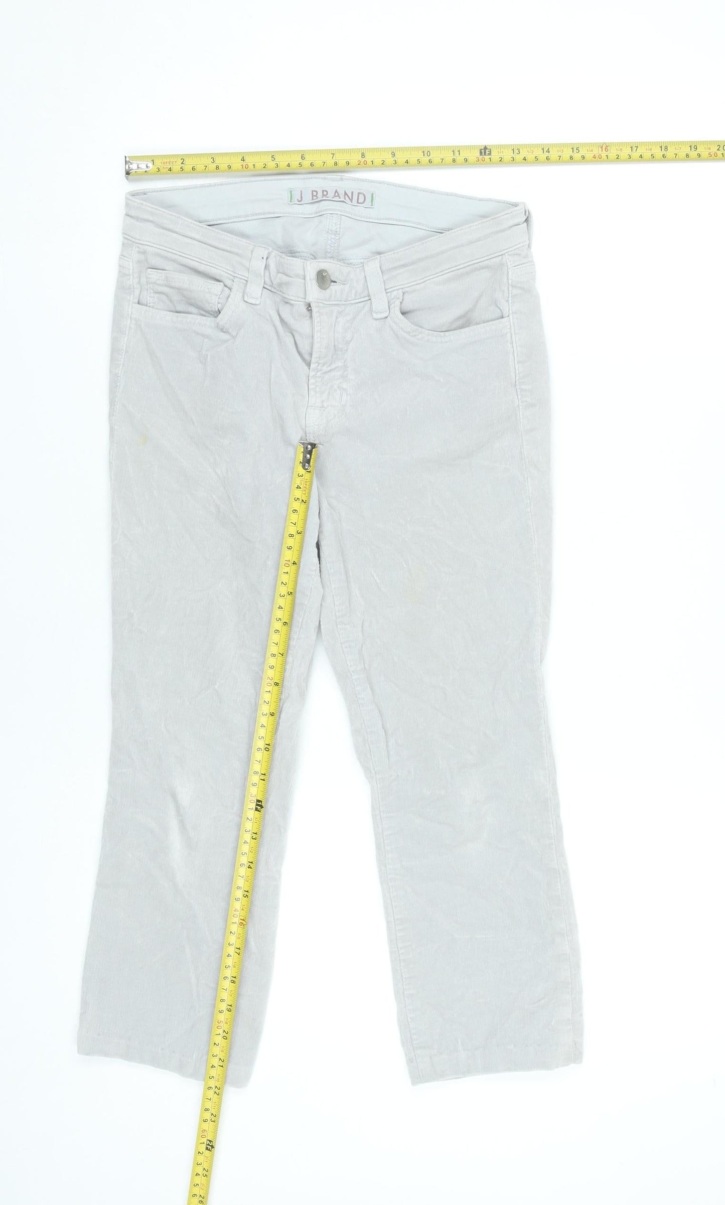 J Brand Women Grey Cropped Corduroy Slim Fit Trousers Size 10