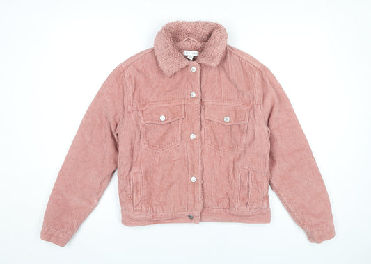 Topshop Women’s Pink Corduroy Sherpa Collar Jacket Size 6