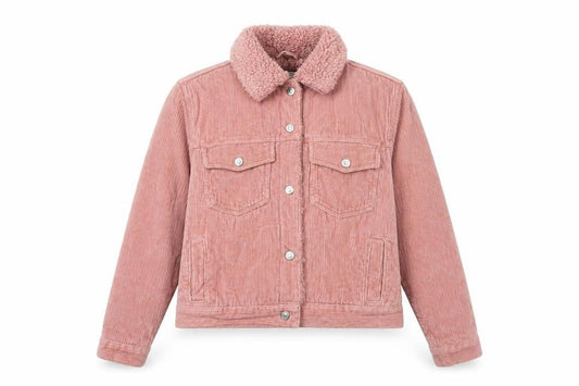 Topshop Women’s Pink Corduroy Sherpa Collar Jacket Size 6