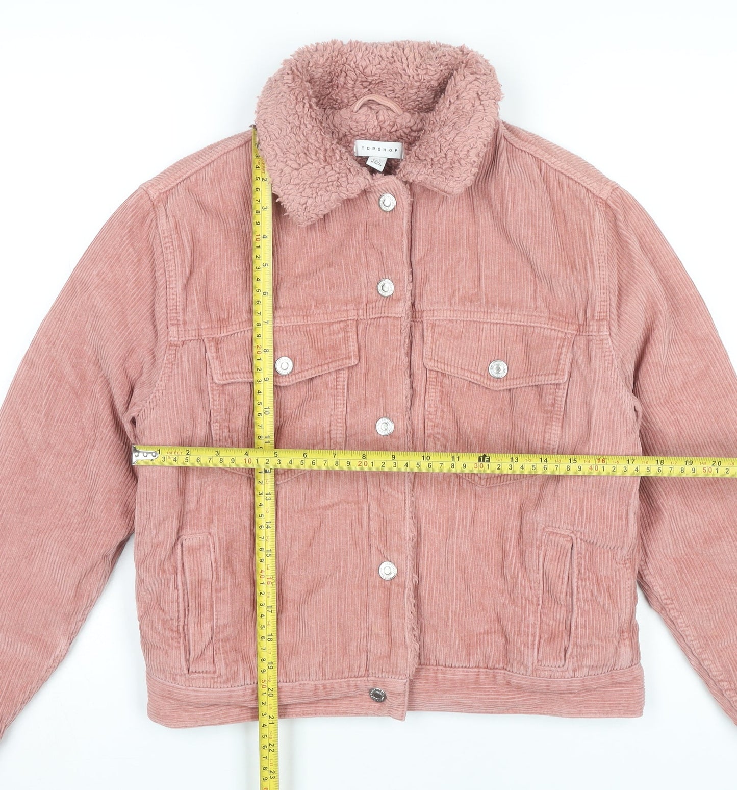 Topshop Women’s Pink Corduroy Sherpa Collar Jacket Size 6