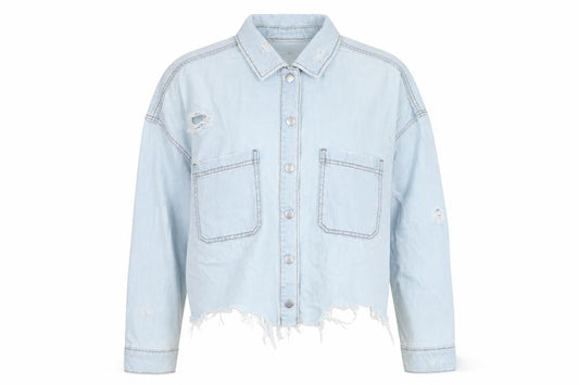 New Look Women’s Blue Denim Cropped Distressed Jacket Size 10