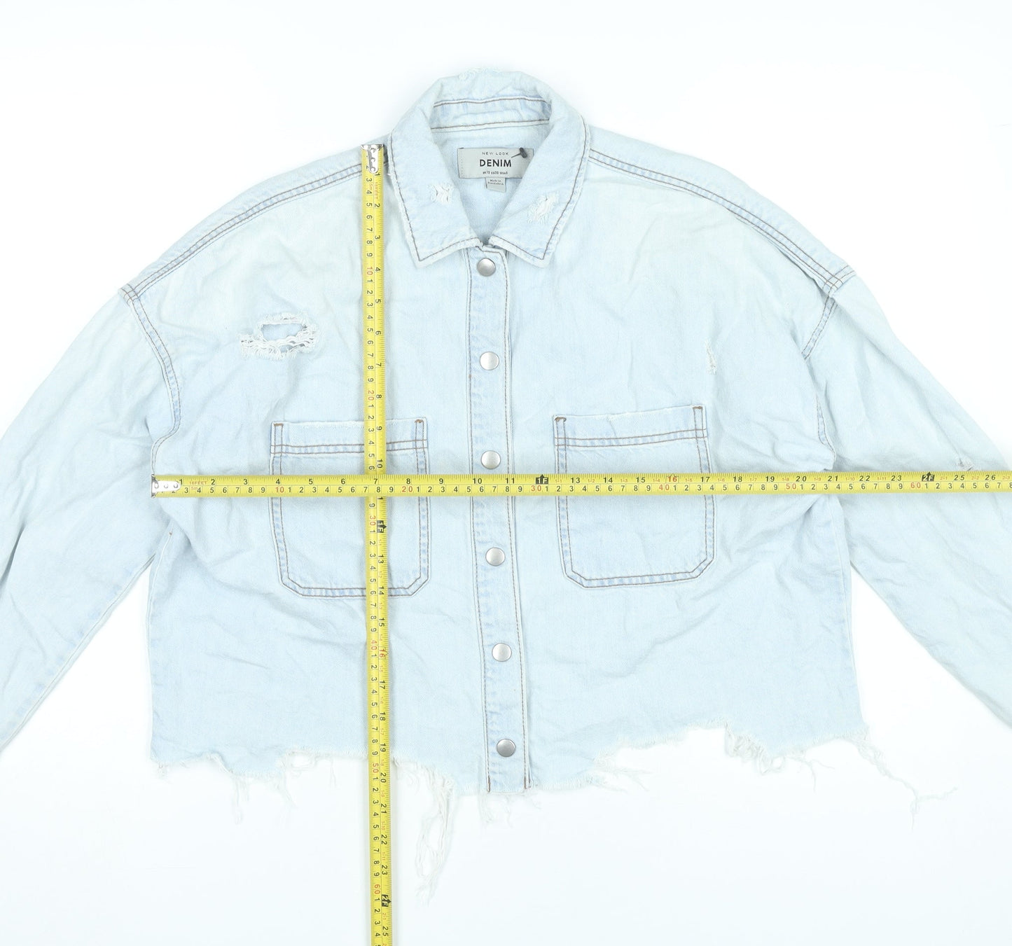 New Look Women’s Blue Denim Cropped Distressed Jacket Size 10