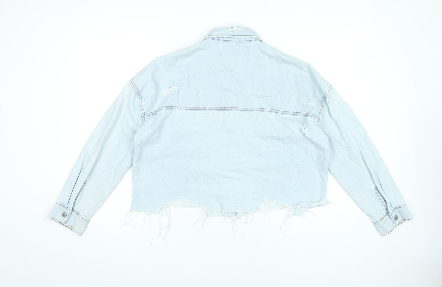 New Look Women’s Blue Denim Cropped Distressed Jacket Size 10