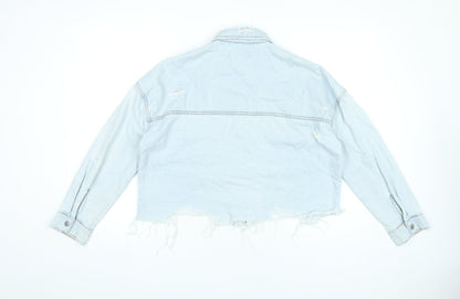 New Look Women’s Blue Denim Cropped Distressed Jacket Size 10