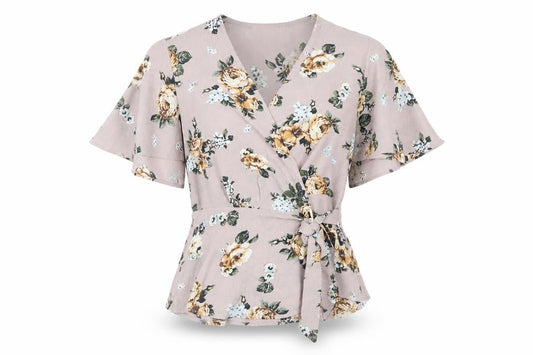 Monteau Women’s Multicoloured Floral Wrap Blouse S Short Sleeve