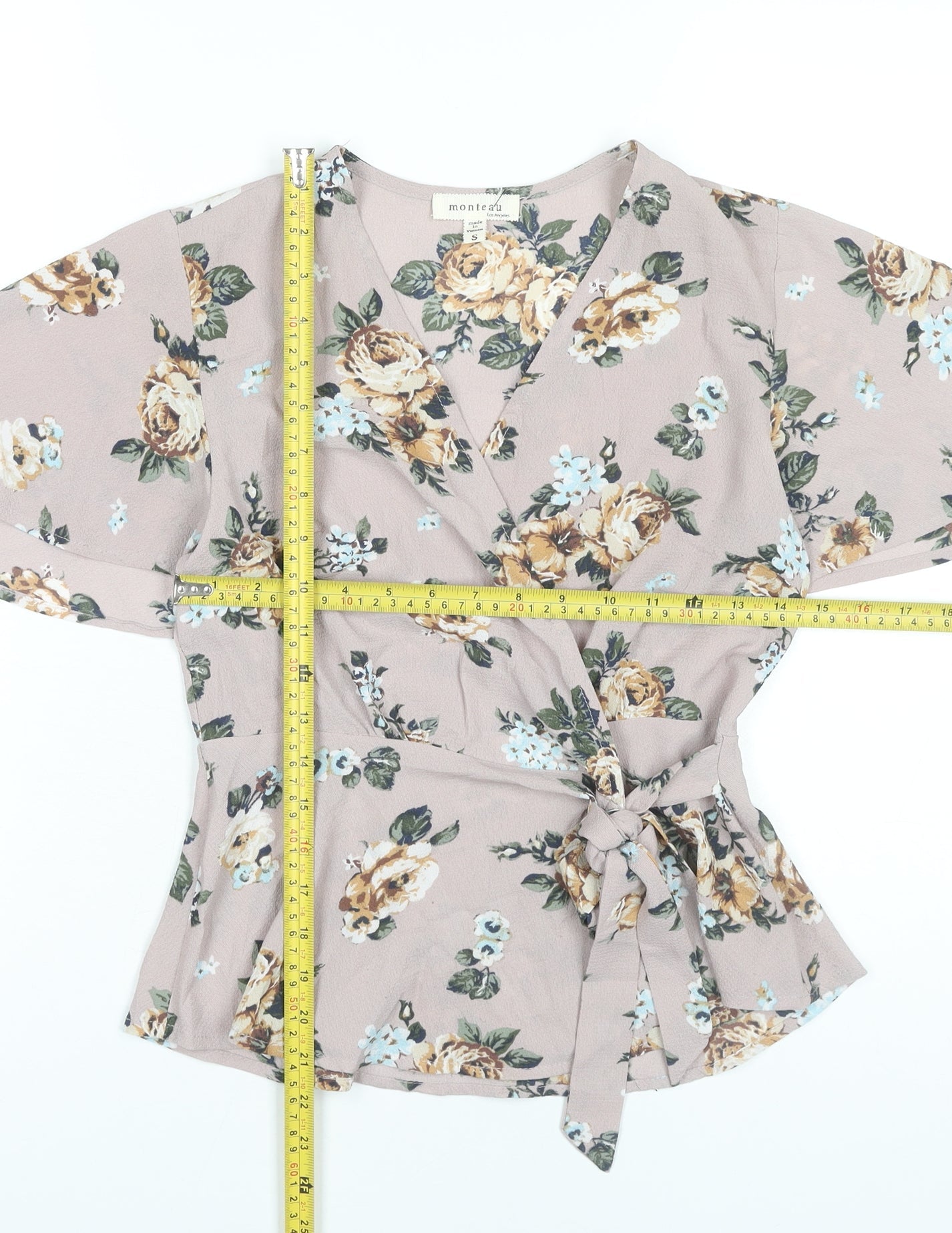 Monteau Women’s Multicoloured Floral Wrap Blouse S Short Sleeve