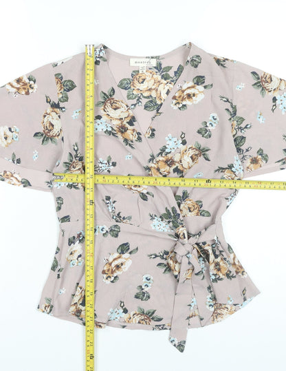 Monteau Women’s Multicoloured Floral Wrap Blouse S Short Sleeve