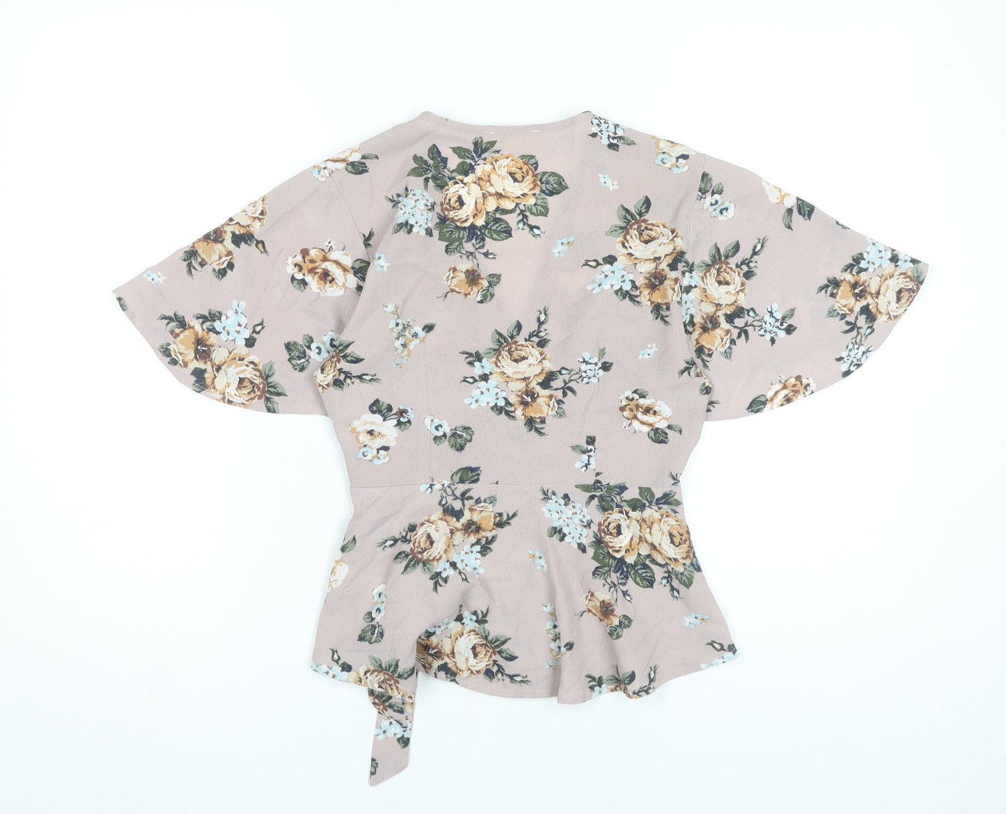 Monteau Women’s Multicoloured Floral Wrap Blouse S Short Sleeve