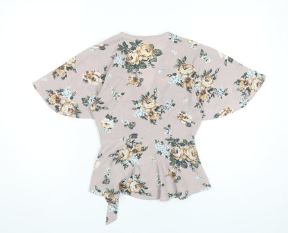 Monteau Women’s Multicoloured Floral Wrap Blouse S Short Sleeve
