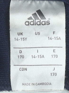 Adidas Boys Blue Track Jacket 14-15Y Full Zip Polyester Sportswear