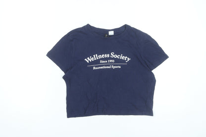 H&M Divided Women’s Blue Cropped T-Shirt Size 12 Casual Sports