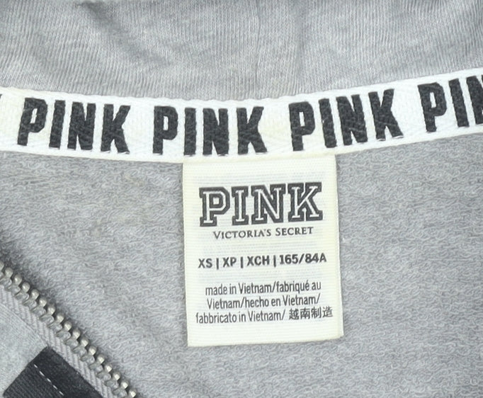 Victoria's Secret PINK Womens Grey XS Full Zip Hoodie Sweatshirt