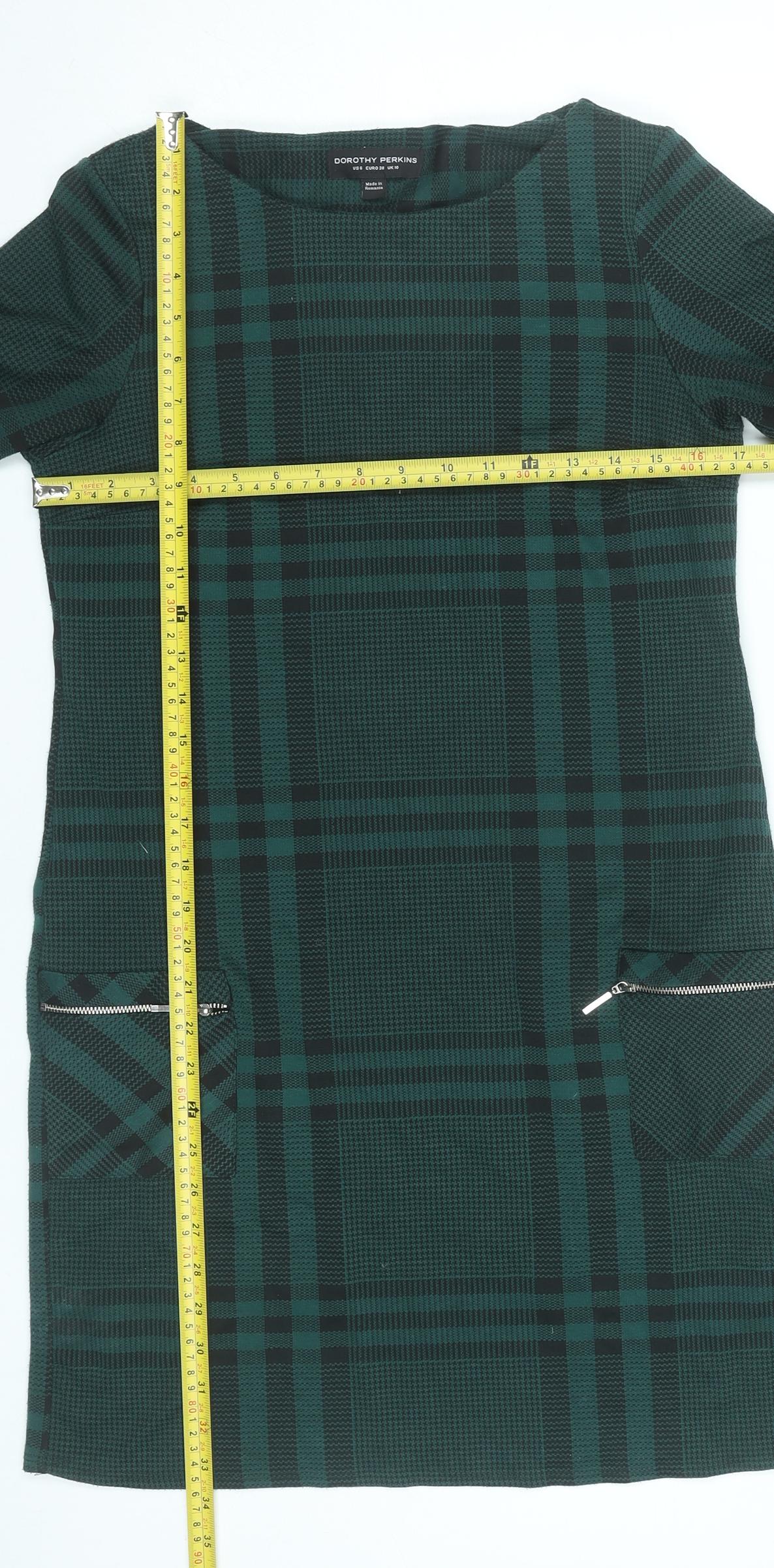 Dorothy Perkins Women’s Green Check Shift Dress Size 10 Workwear