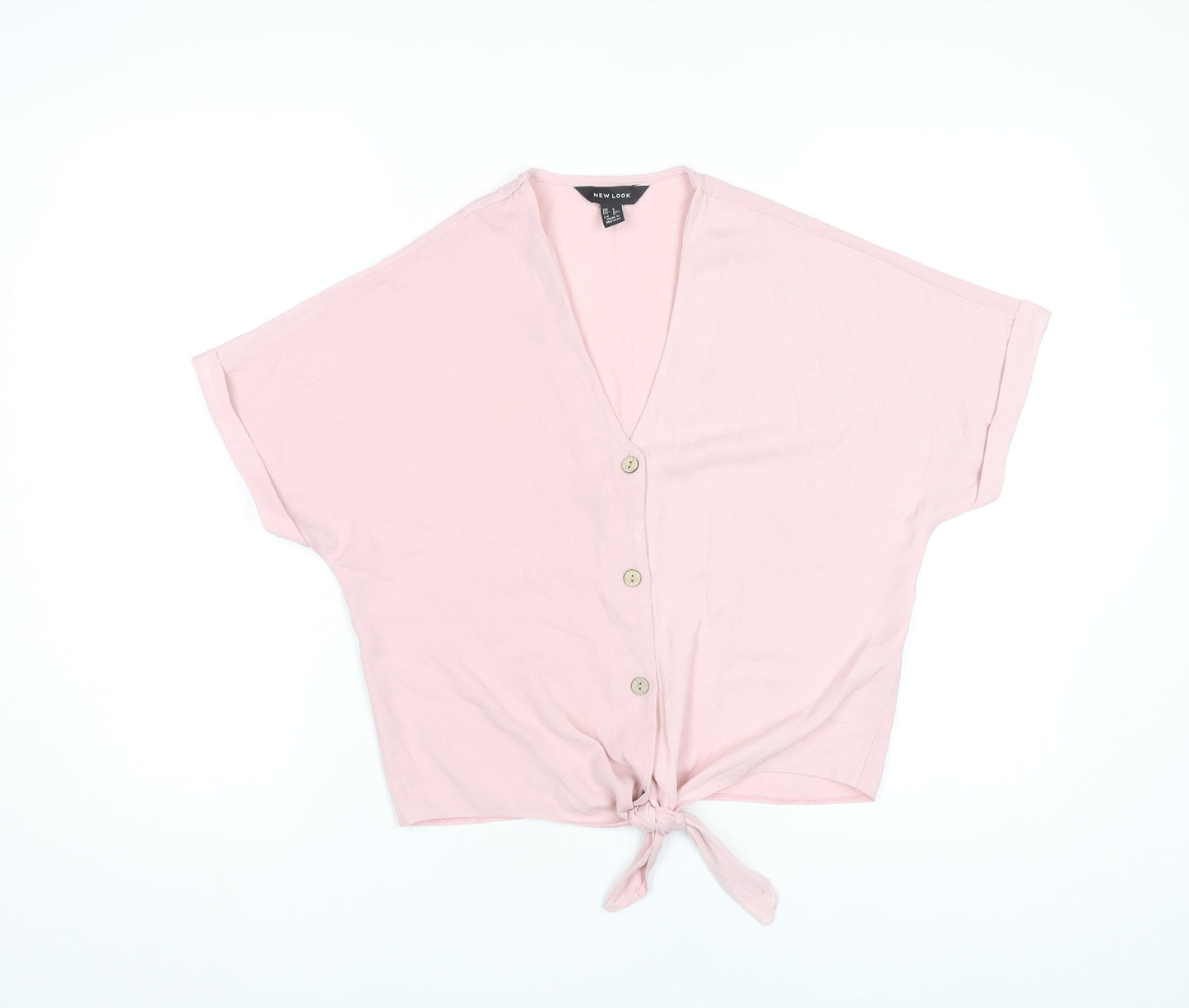 New Look Women’s Pink Cropped Button Tie Blouse UK 6