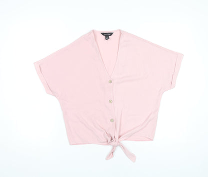 New Look Women’s Pink Cropped Button Tie Blouse UK 6